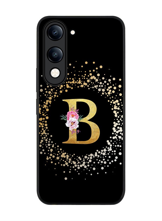 For vivo Y04 / Y29t 5G Case,Slim fit Camera Protection, Shockproof Thin Phone cover  - Custom Monogram Floral - B ( Black )